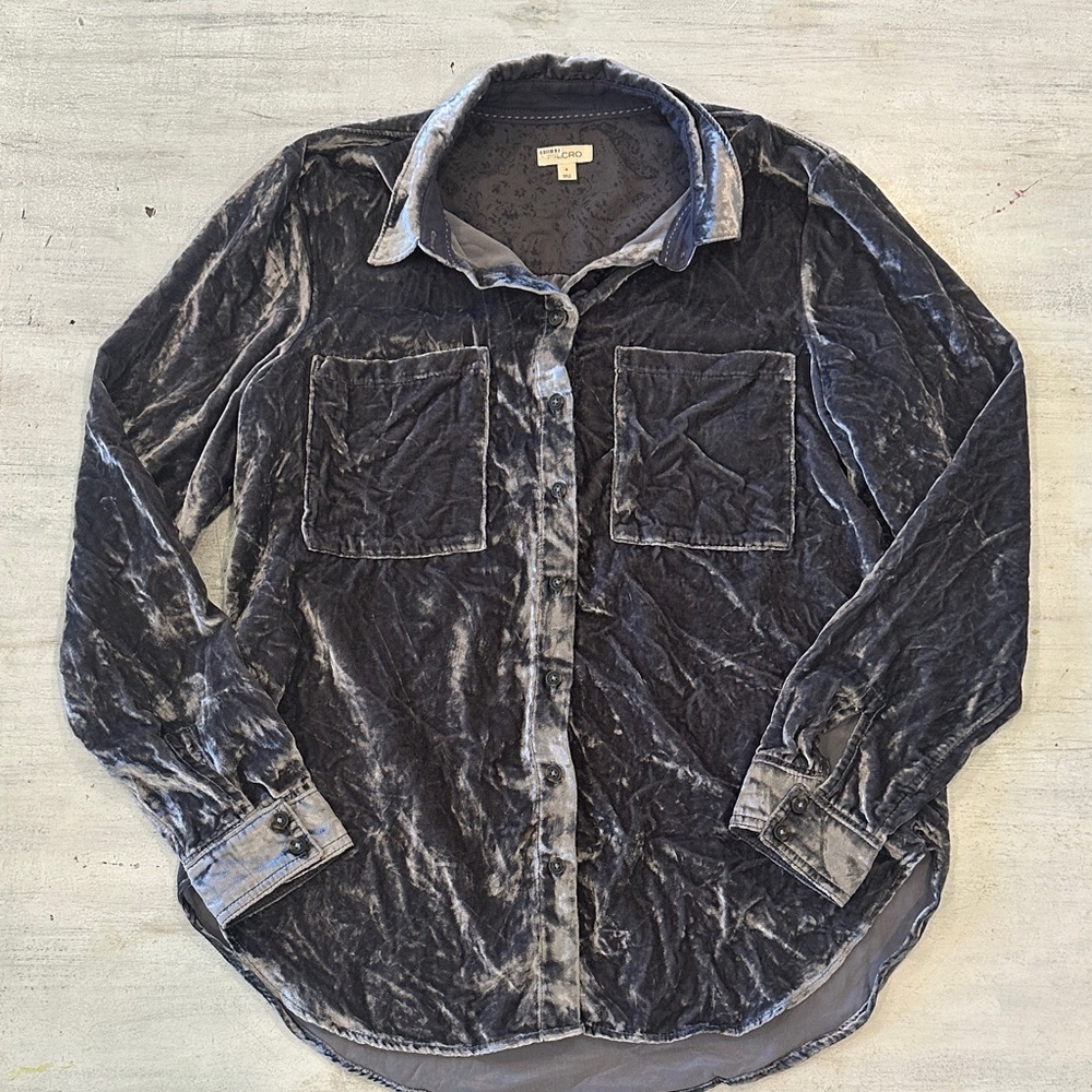 Pilcro Gray Velvet Button Down Size Small Plush So Soft!